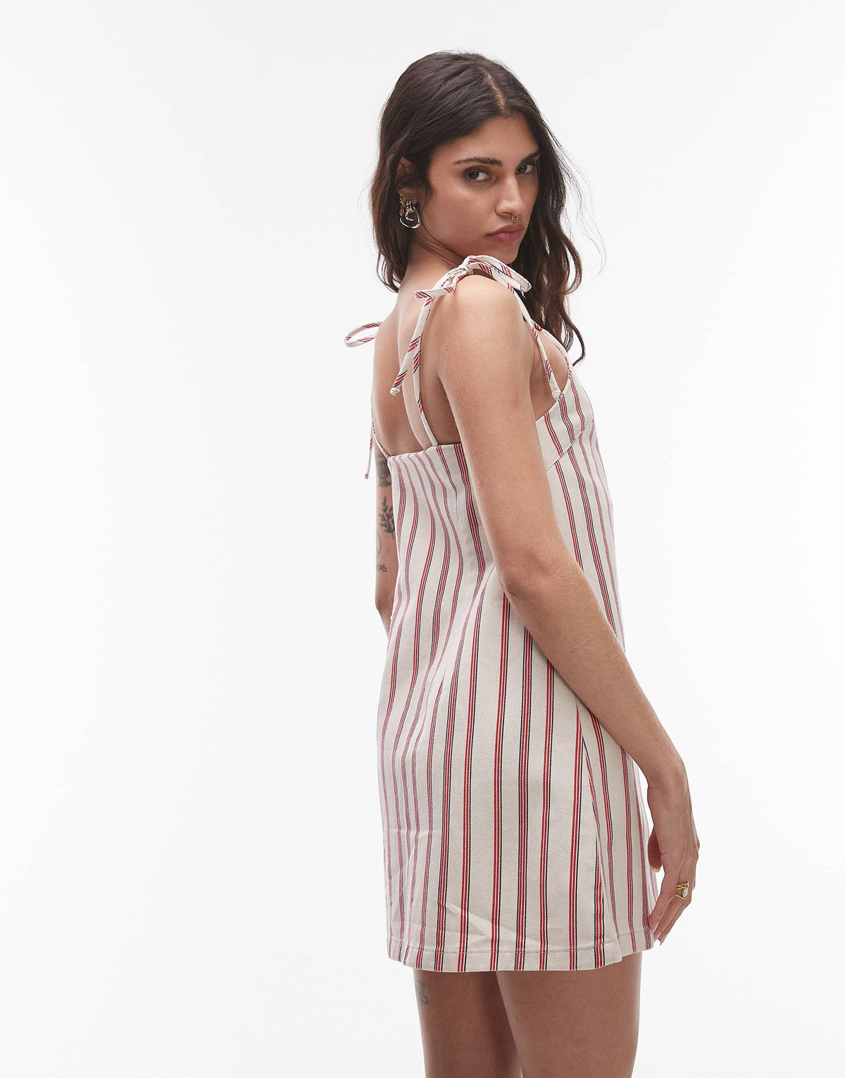 Topshop denim mini dress in red stripe