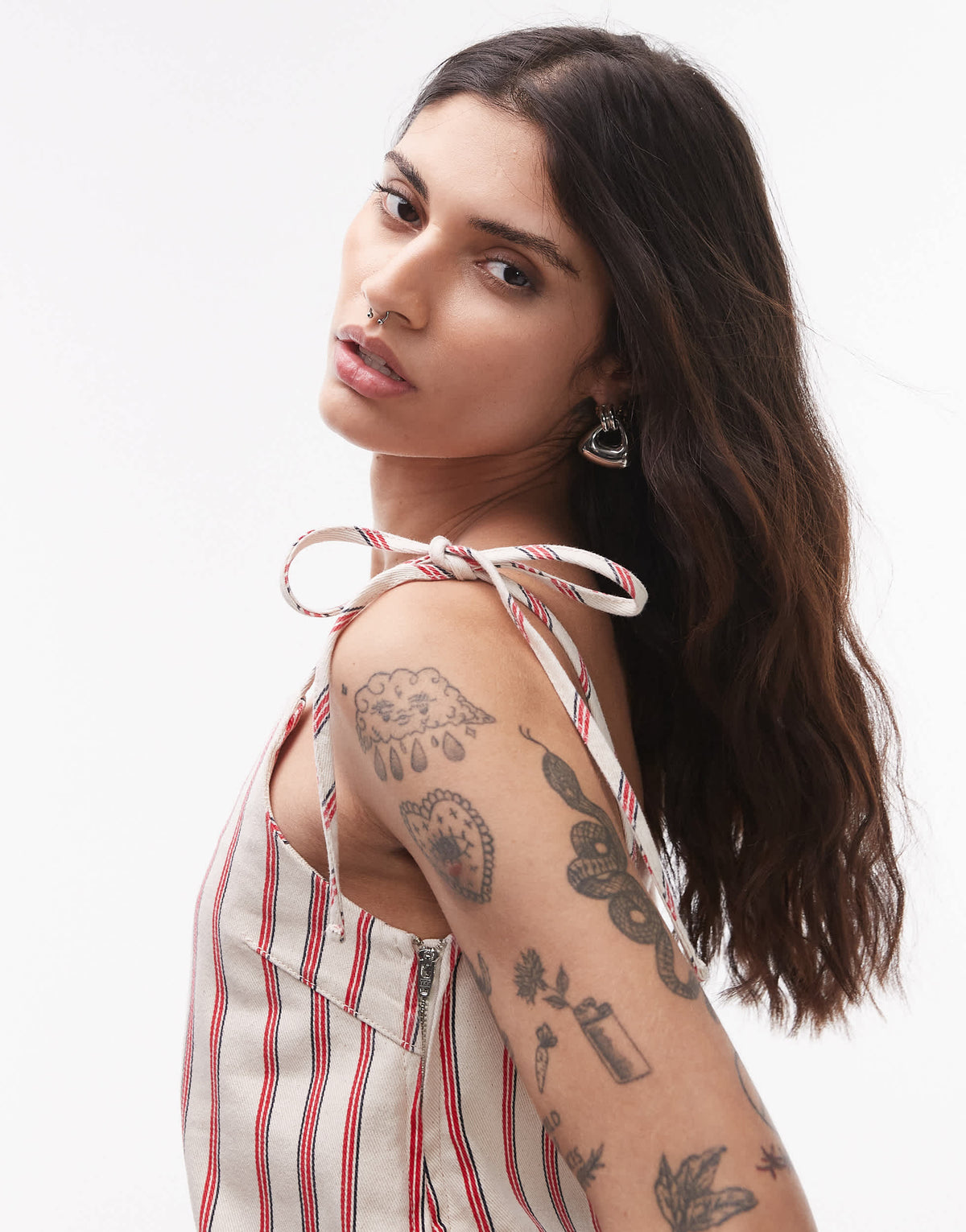 Topshop denim mini dress in red stripe