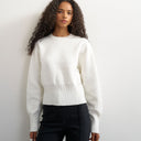 Topshop knitted clean cinch waist batwing sleeve jumper in ivory