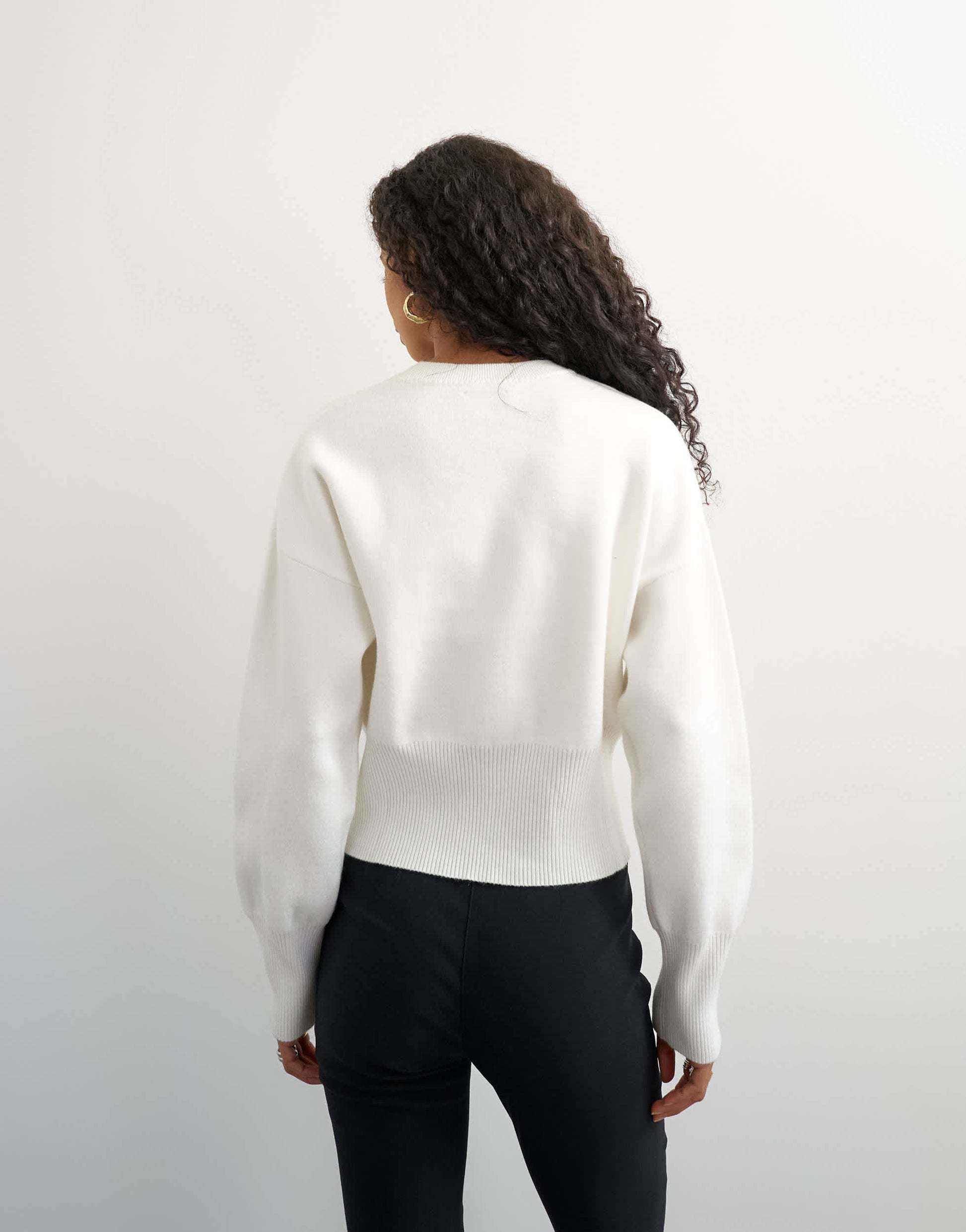 Topshop knitted clean cinch waist batwing sleeve jumper in ivory