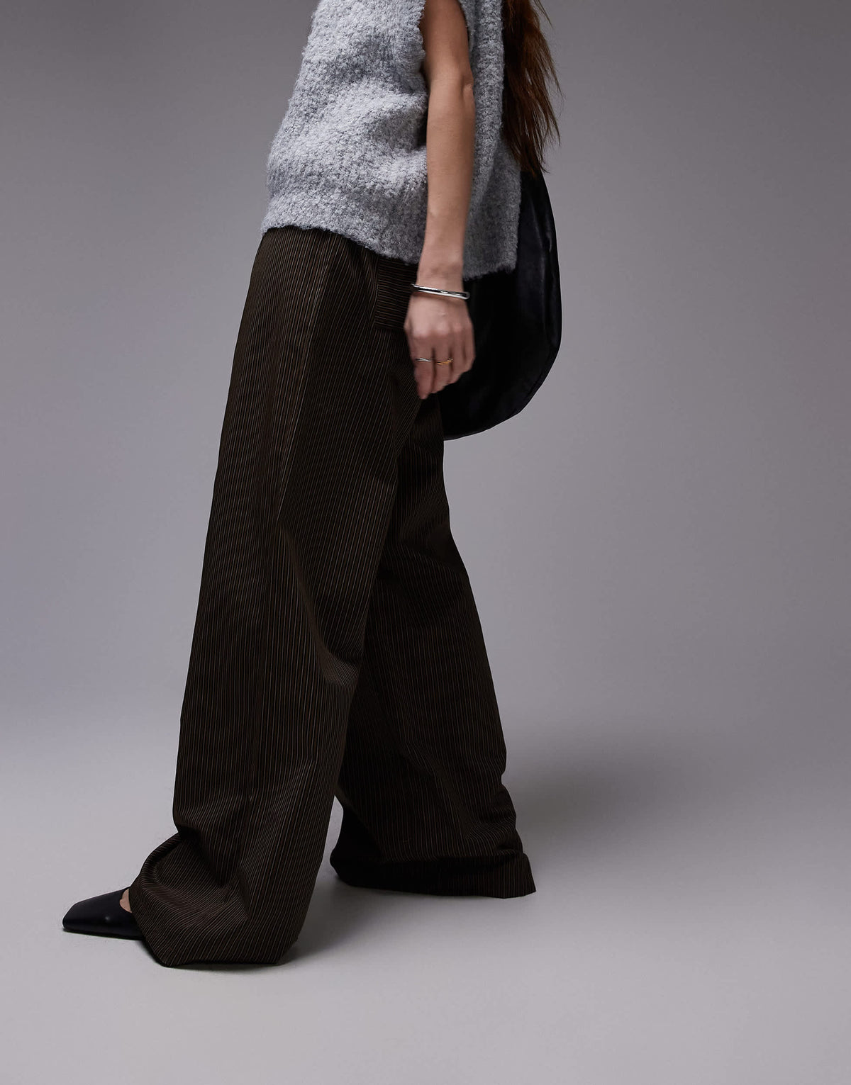 Topshop drawstring waist relaxed trouser in brown stripe