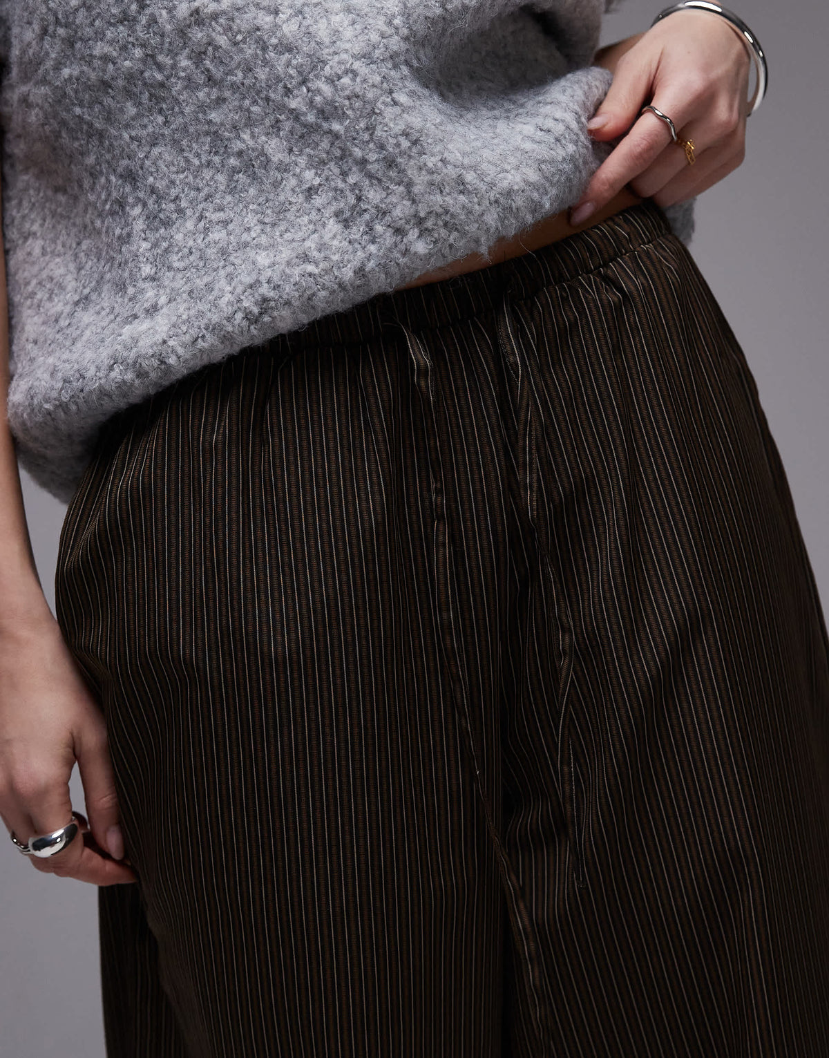 Topshop drawstring waist relaxed trouser in brown stripe
