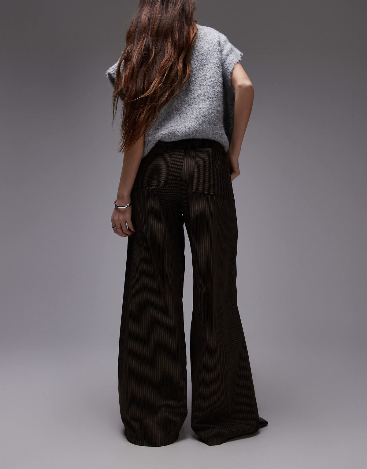 Topshop drawstring waist relaxed trouser in brown stripe