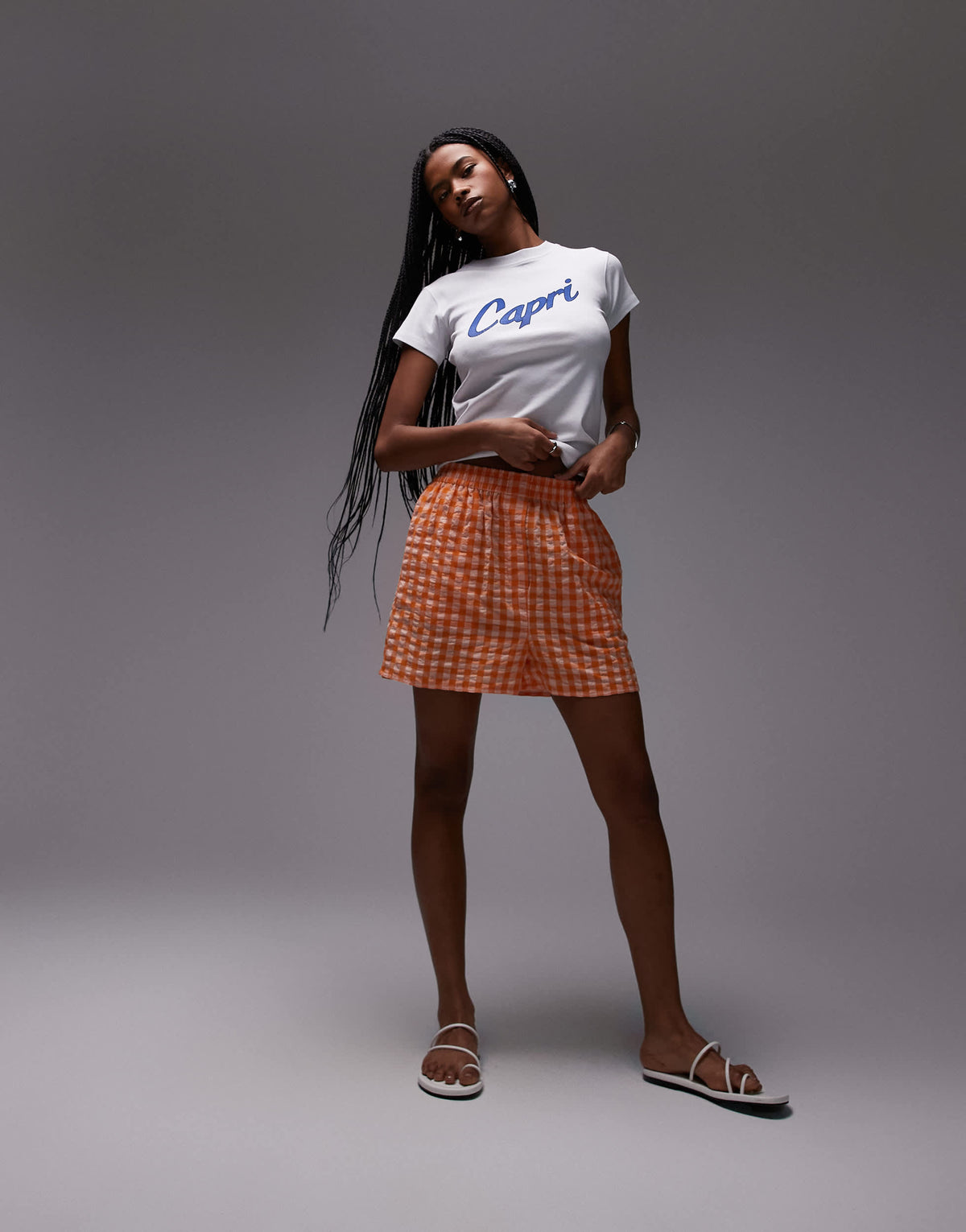 Topshop pull on check textured boxer short in orange