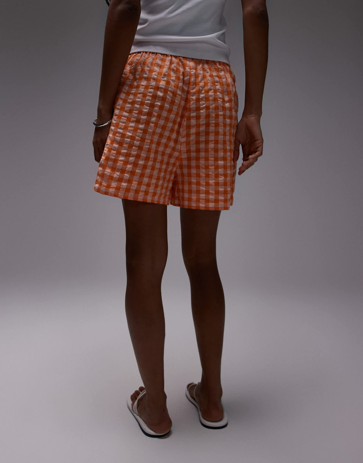 Topshop pull on check textured boxer short in orange