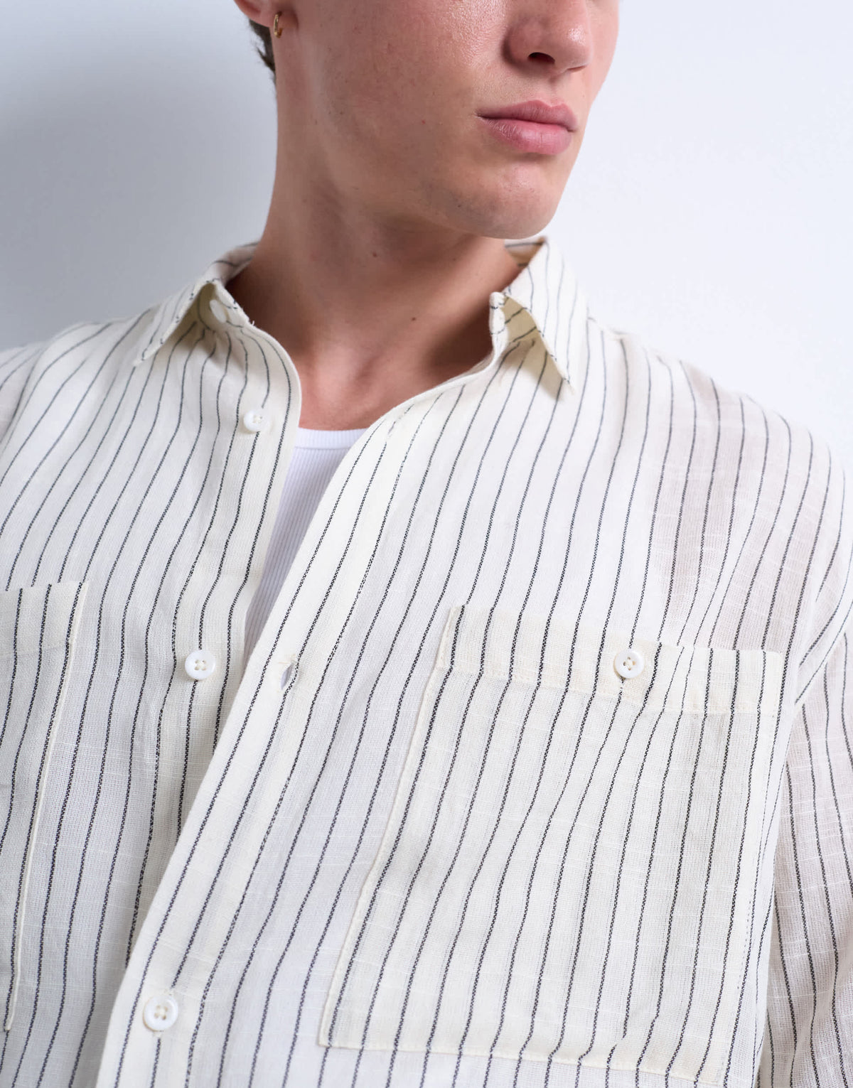 Topman long sleeve relaxed cheesecloth stripe in cream