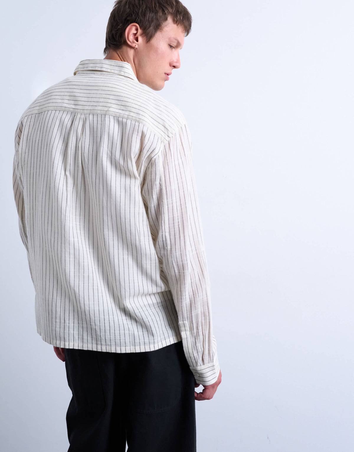 Topman long sleeve relaxed cheesecloth stripe in cream