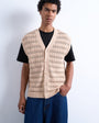 Topman relaxed fit button through knitted tank in stone