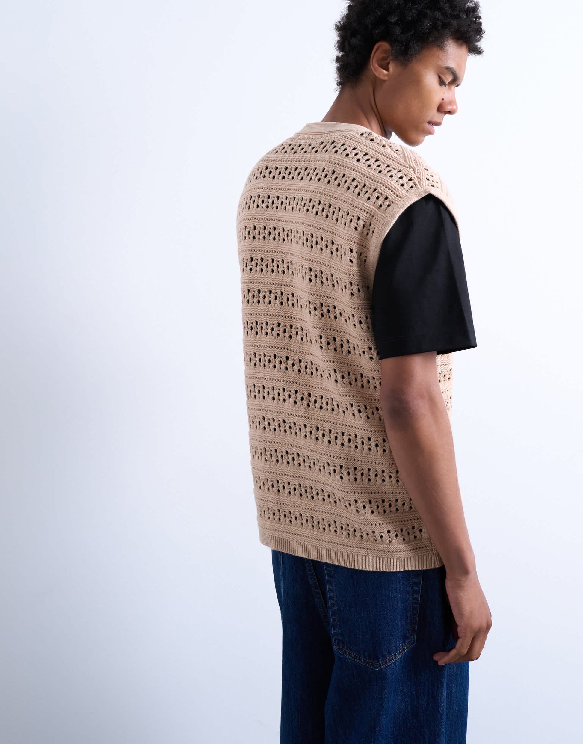 Topman relaxed fit button through knitted tank in stone