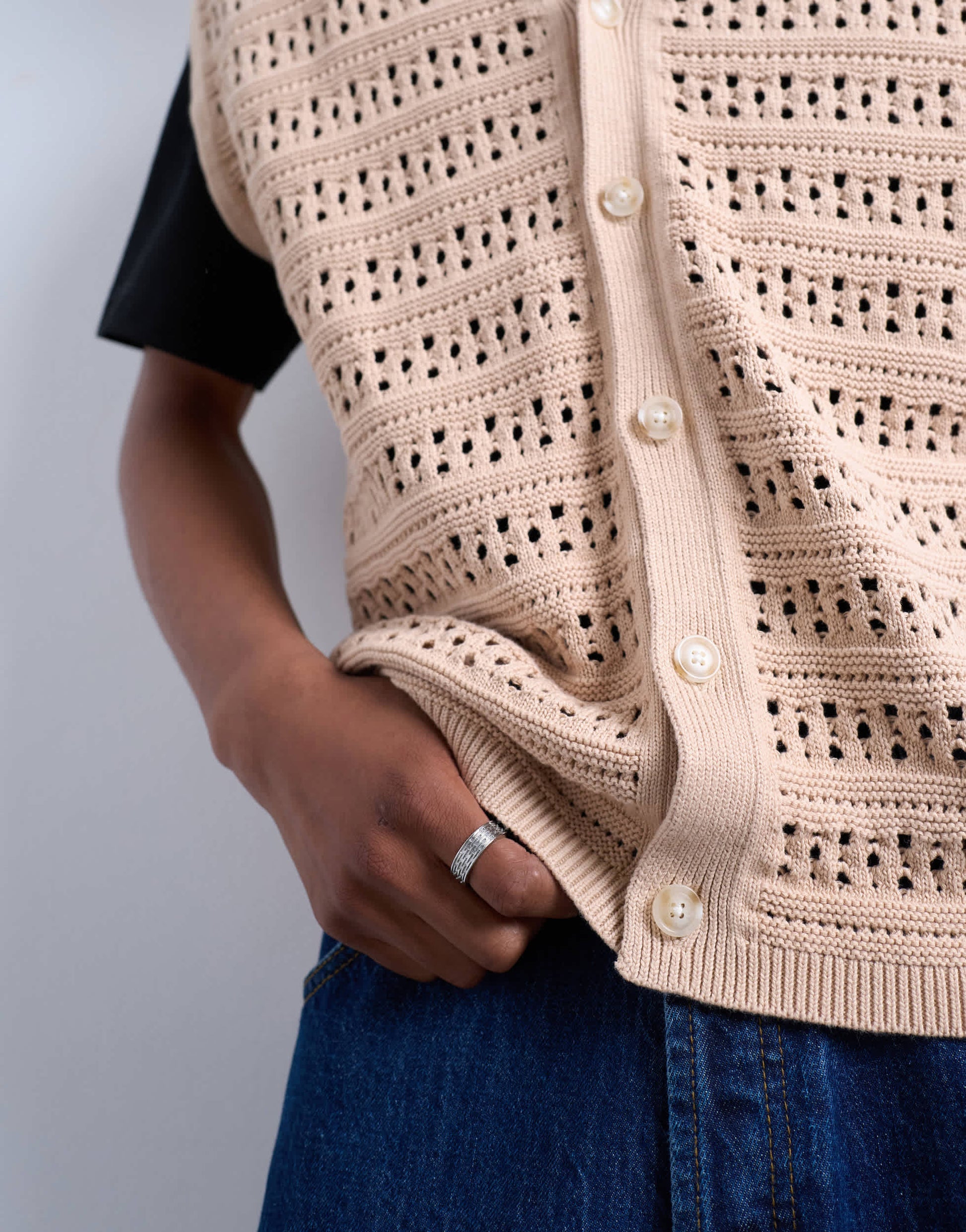 Topman relaxed fit button through knitted tank in stone