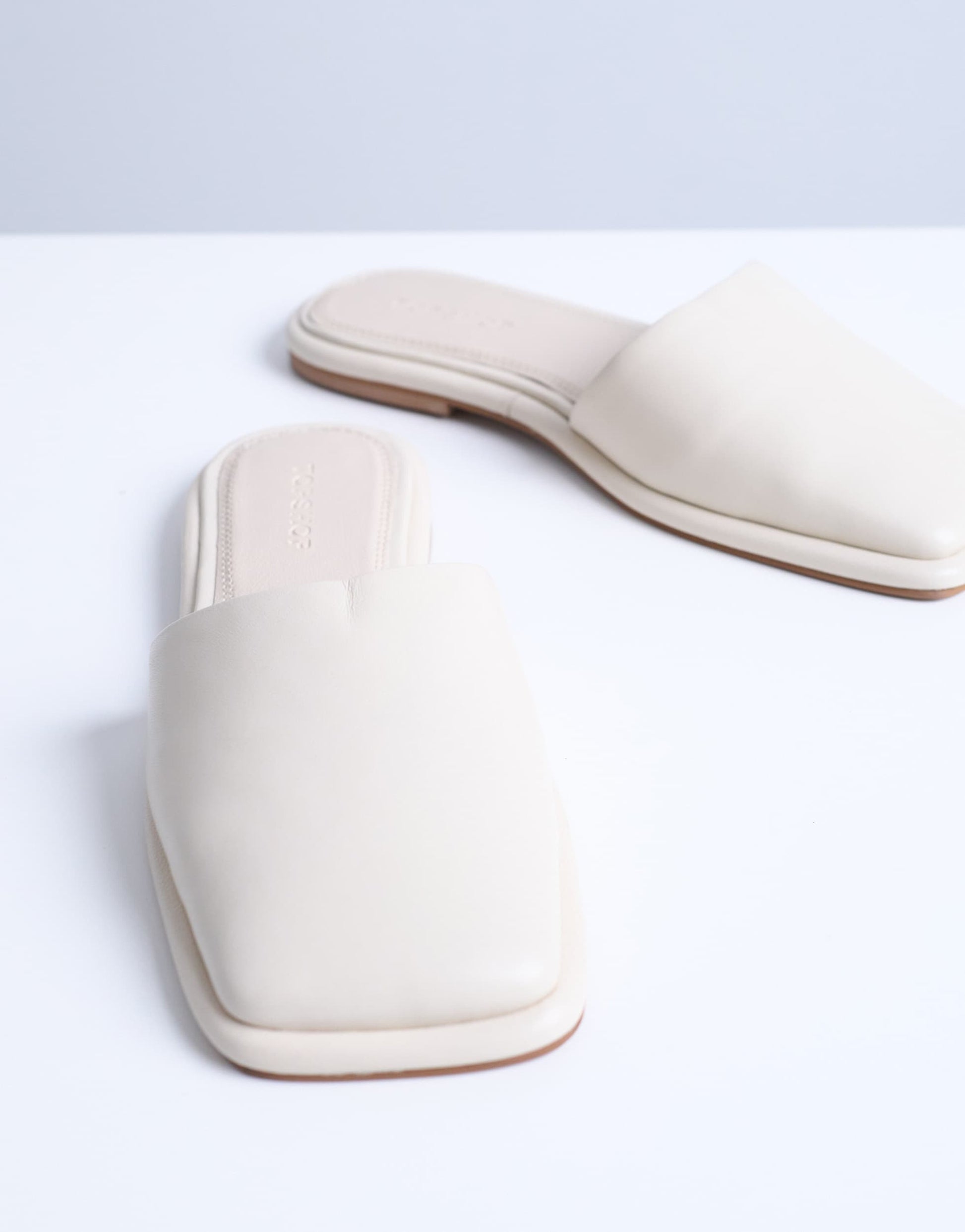Topshop Almina real leather square toe mules in off white