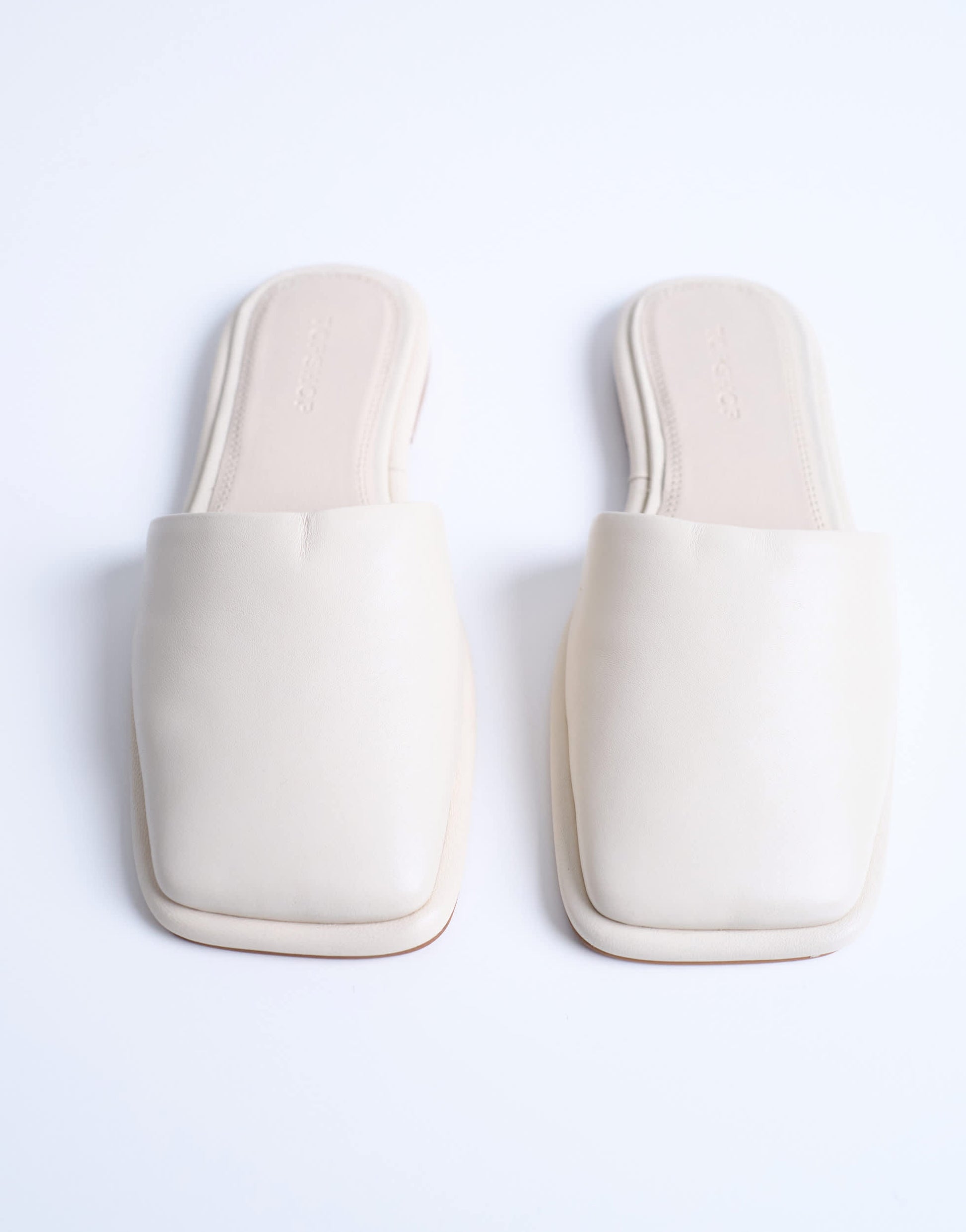 Topshop Almina real leather square toe mules in off white
