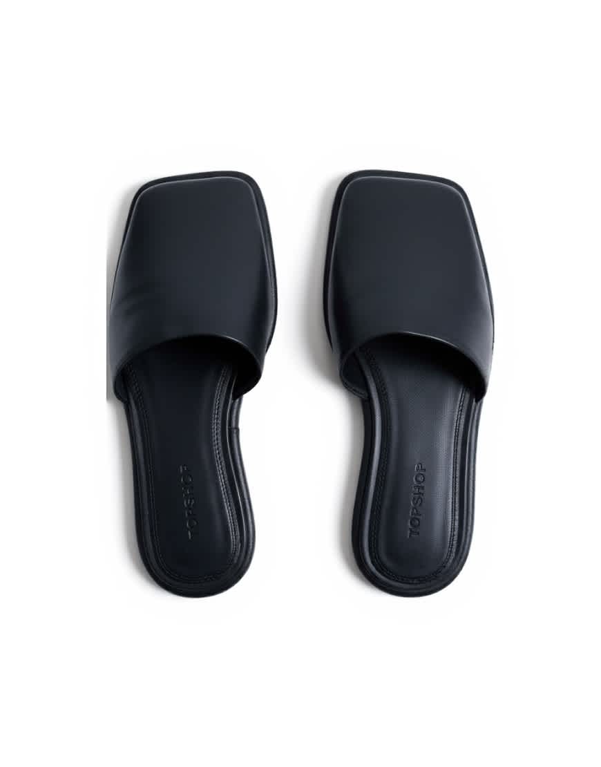 Topshop Almina real leather square toe mules in black