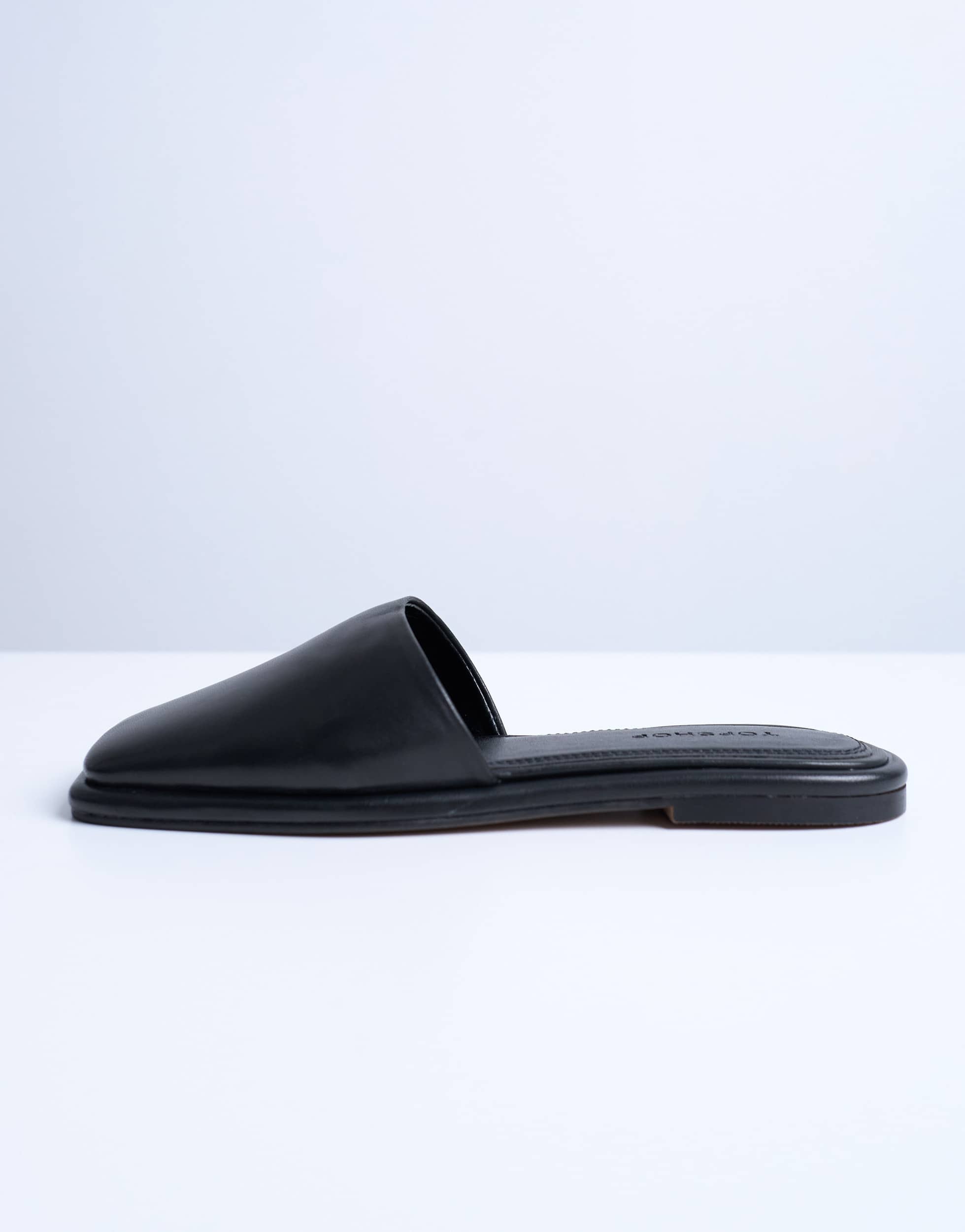 Topshop Almina real leather square toe mules in black