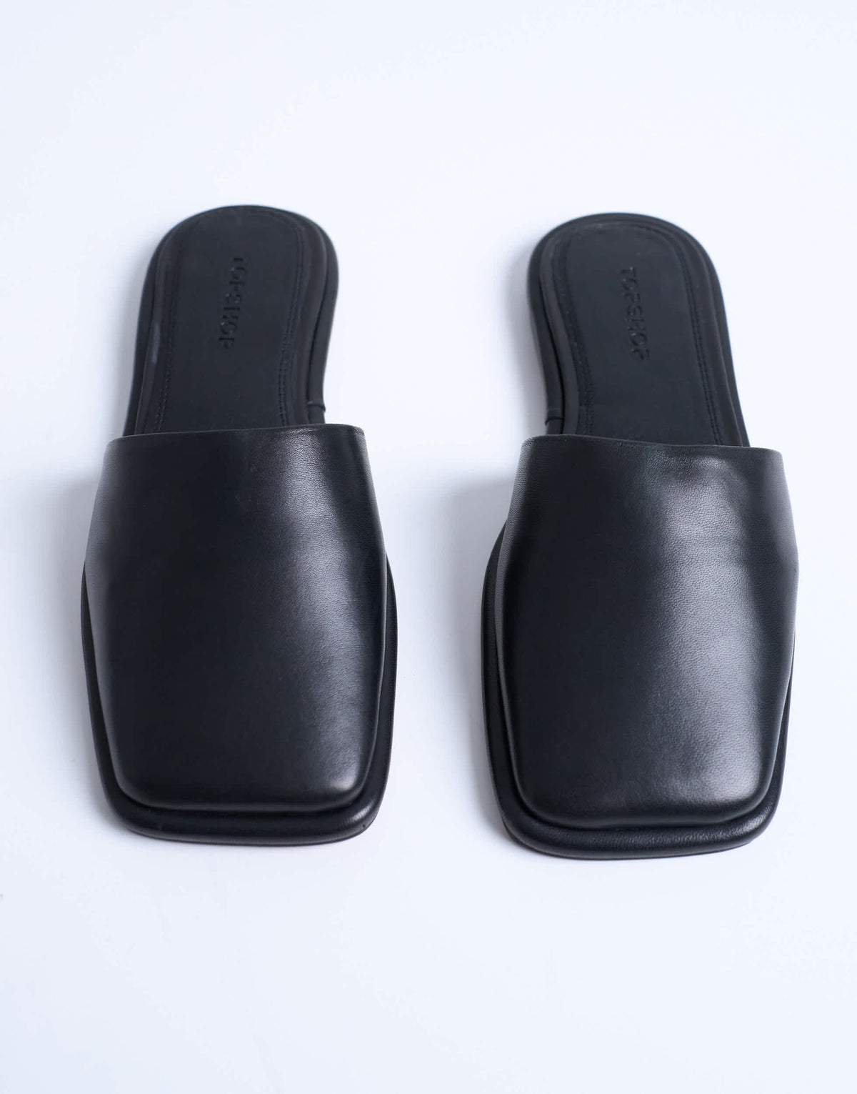 Topshop Almina real leather square toe mules in black