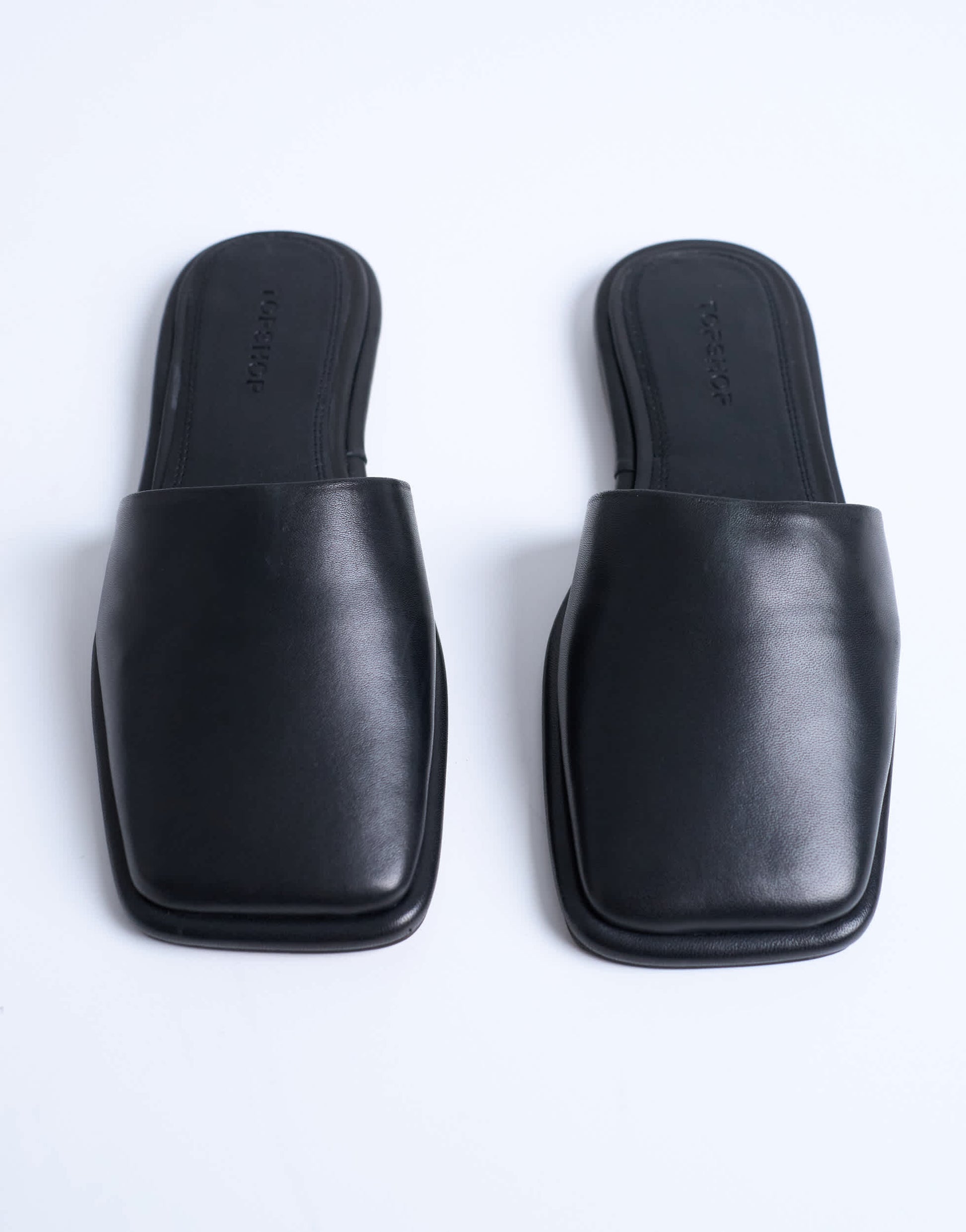 Topshop Almina real leather square toe mules in black