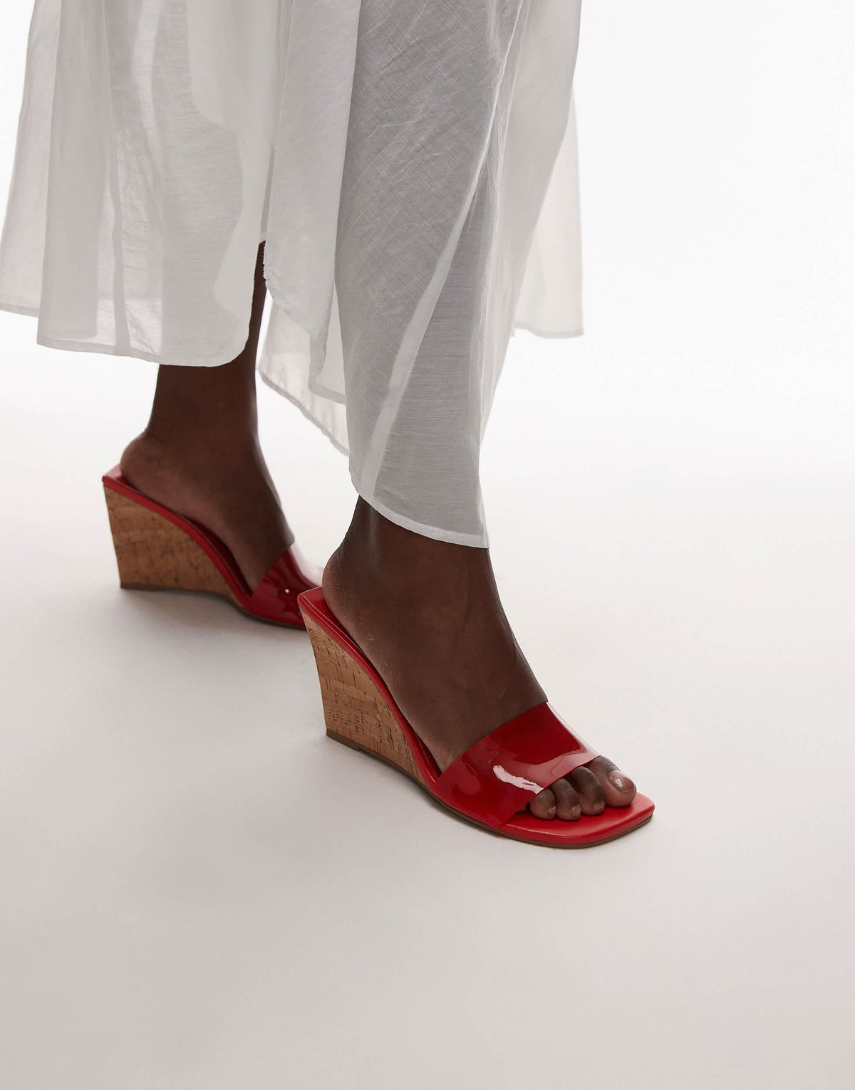 Topshop Farah high wedge heeled mule in red