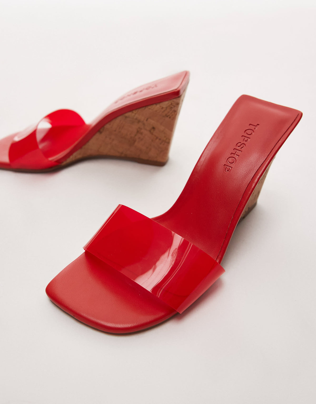 Topshop Farah high wedge heeled mule in red