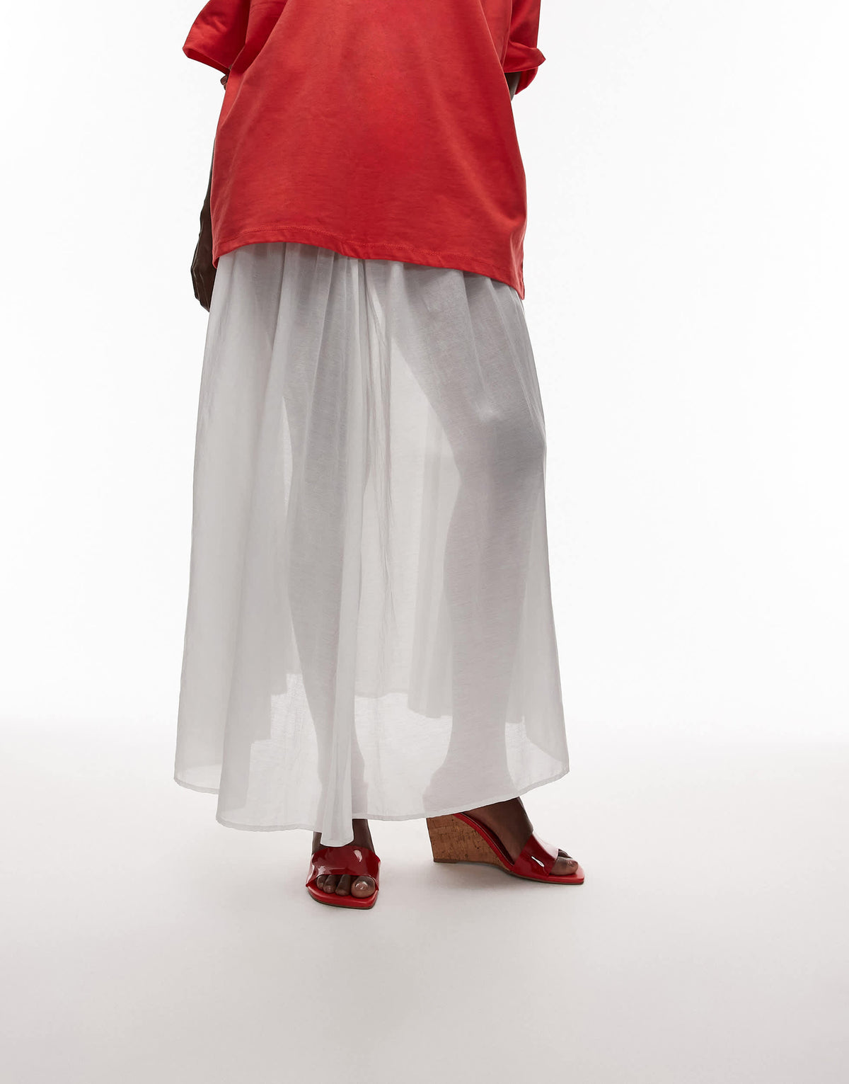 Topshop Farah high wedge heeled mule in red
