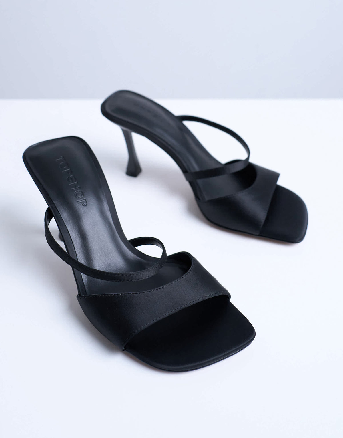 Topshop Fiona high heel mule with strap in black