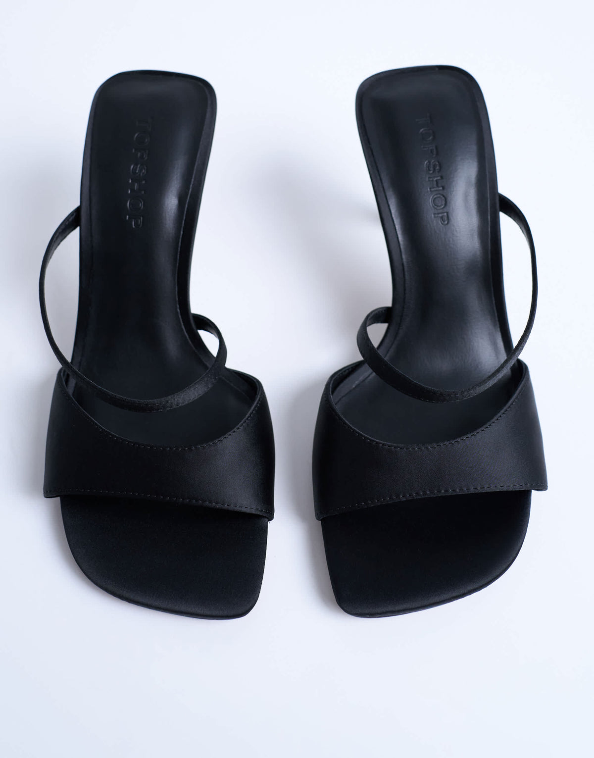 Topshop Fiona high heel mule with strap in black