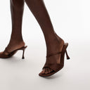 Topshop Fiona high heel mule with strap in brown