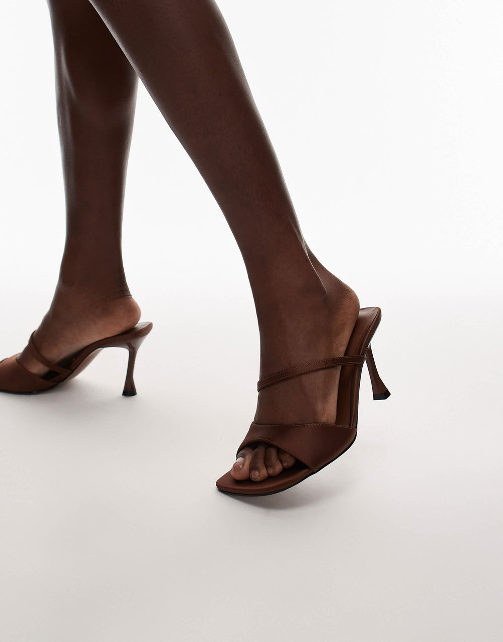 Topshop Fiona high heel mule with strap in brown