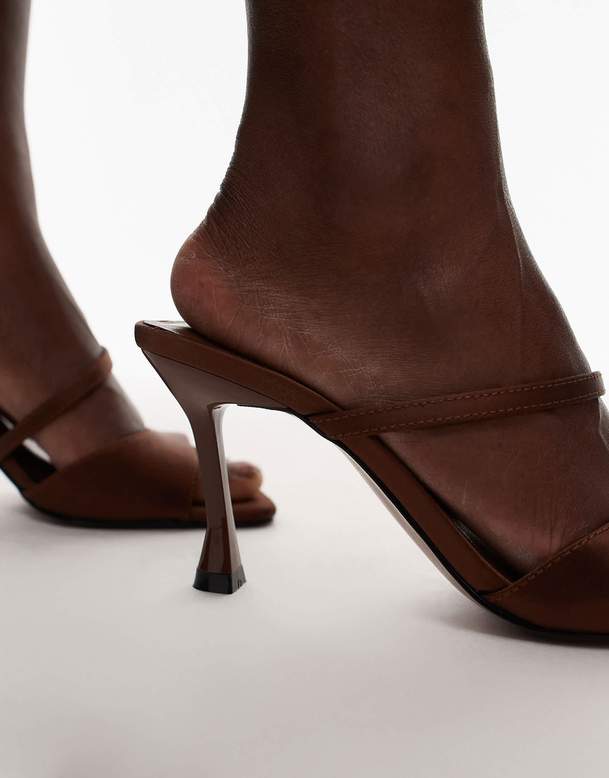 Topshop Fiona high heel mule with strap in brown