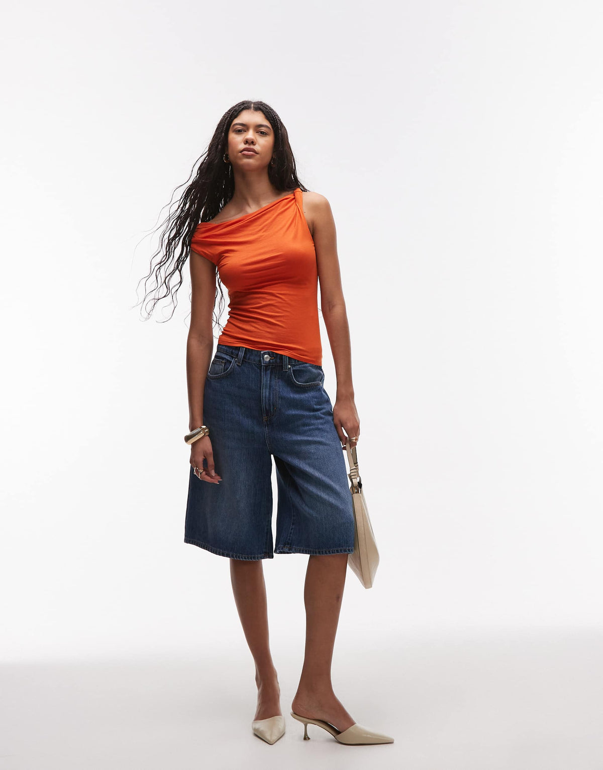 Topshop asymmetric twist detail top in orange