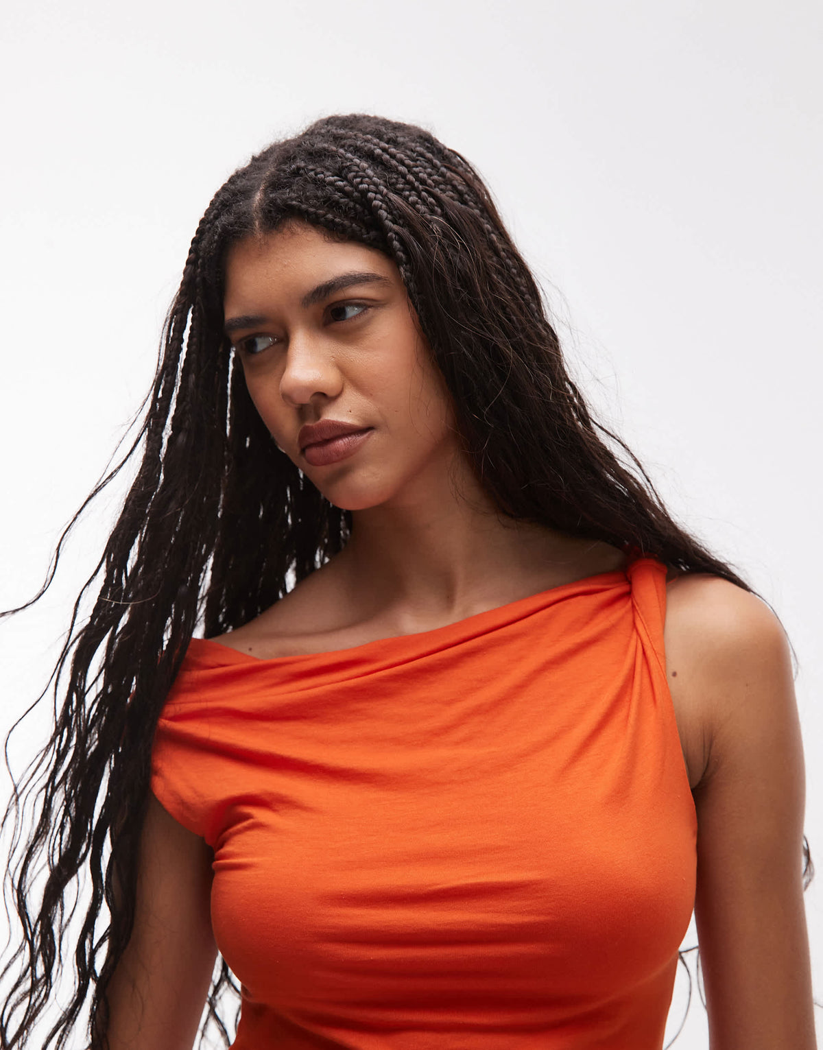 Topshop asymmetric twist detail top in orange