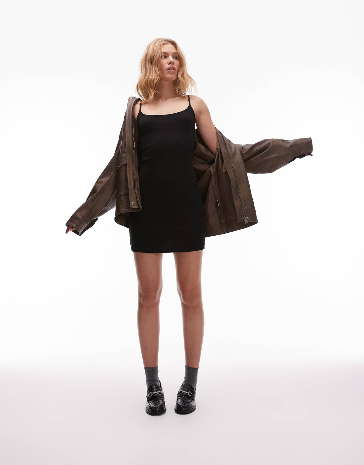 Topshop rib cami mini dress in black
