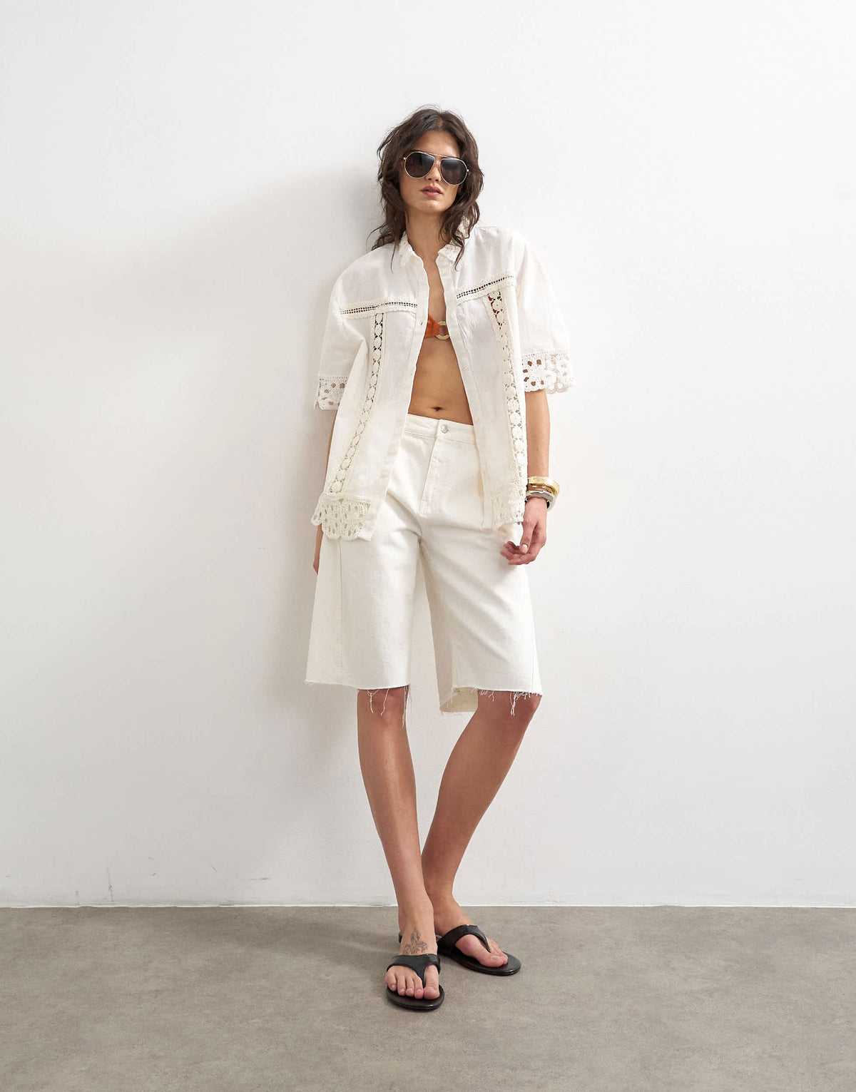Topshop lace insert resort shirt in ivory