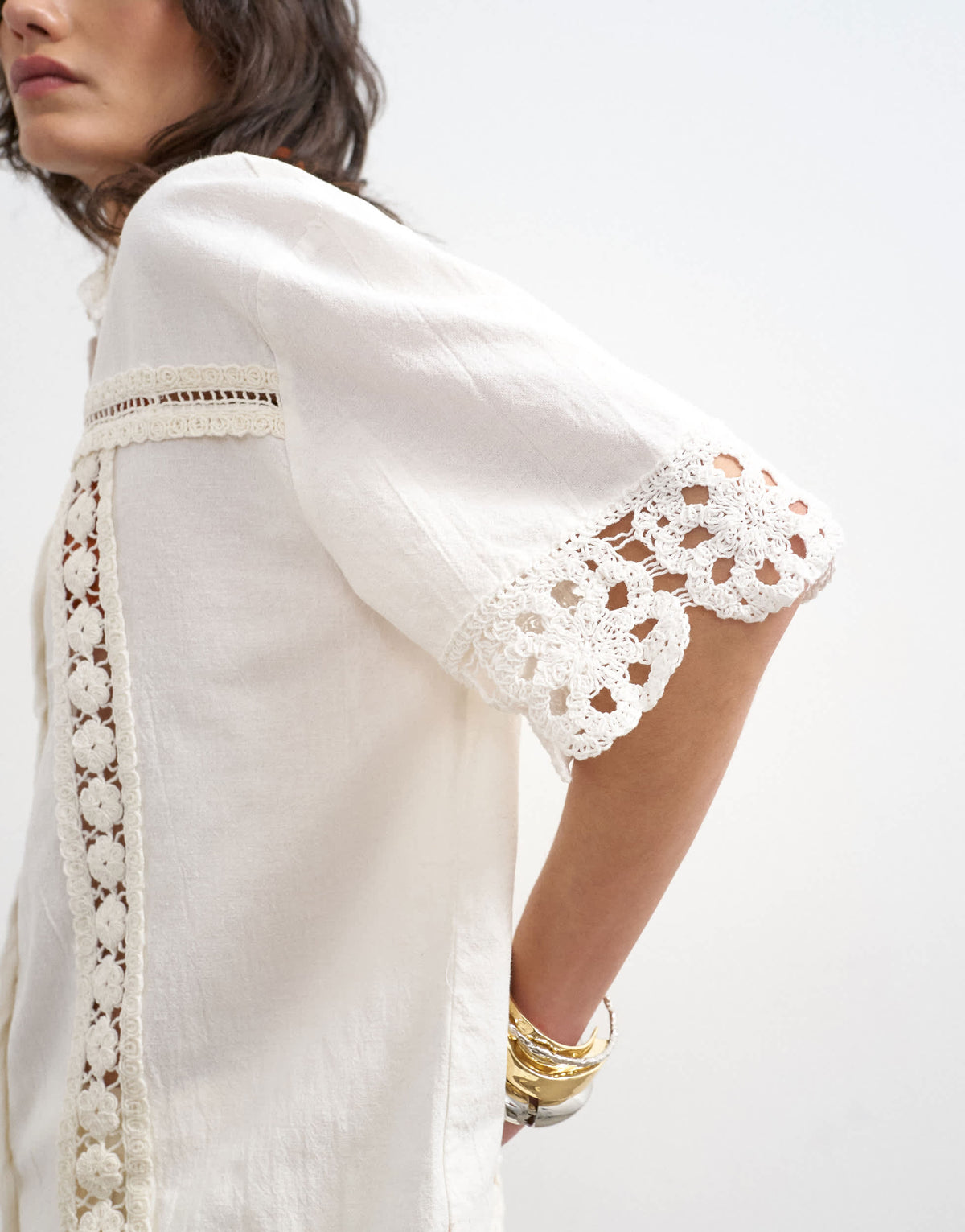 Topshop lace insert resort shirt in ivory