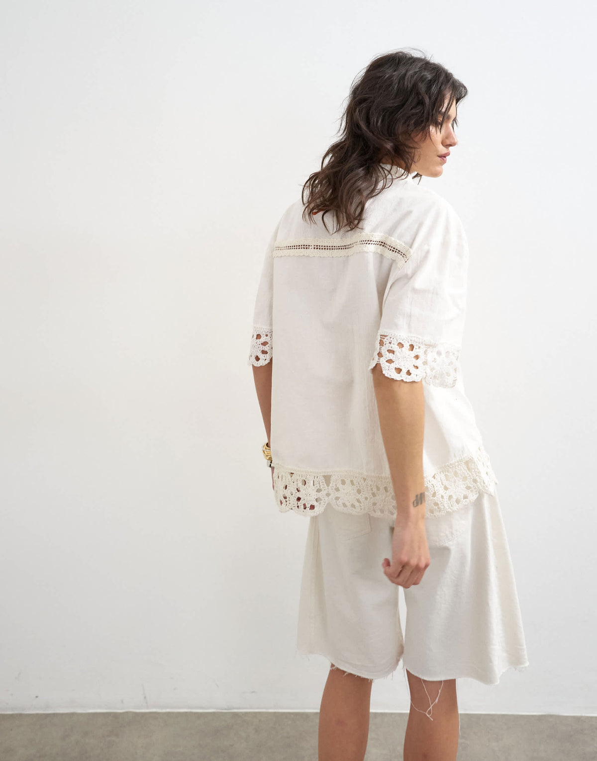 Topshop lace insert resort shirt in ivory
