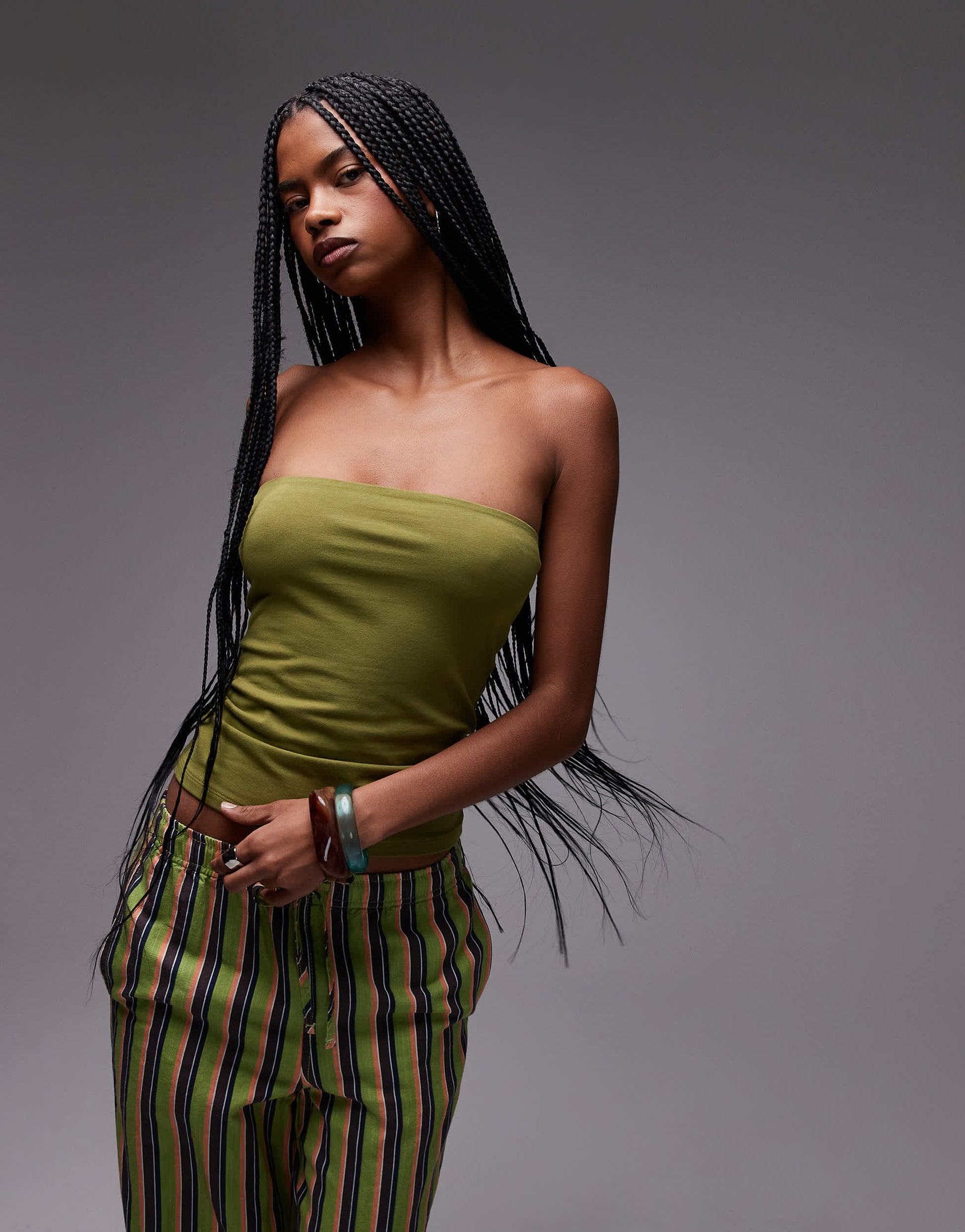 Topshop longline bandeau in khaki
