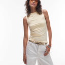 Topshop premium slash neck tank in buttermilk