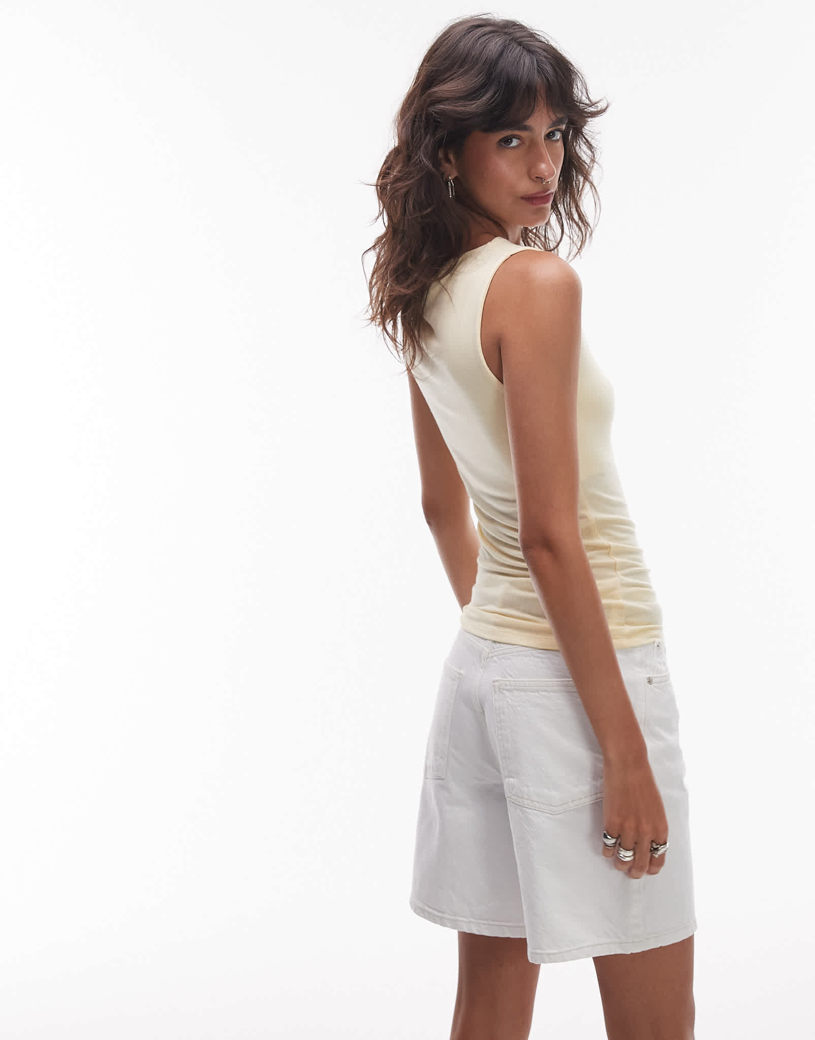 Topshop premium slash neck tank in buttermilk