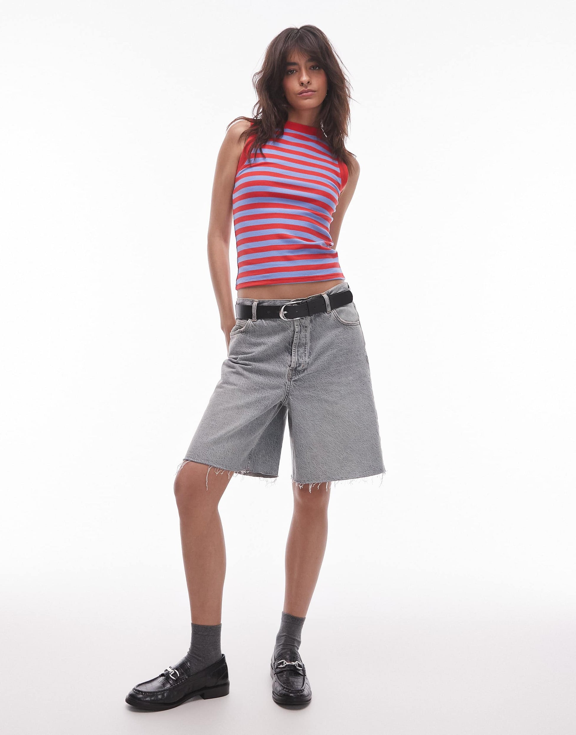 Topshop stripe slim tank in red