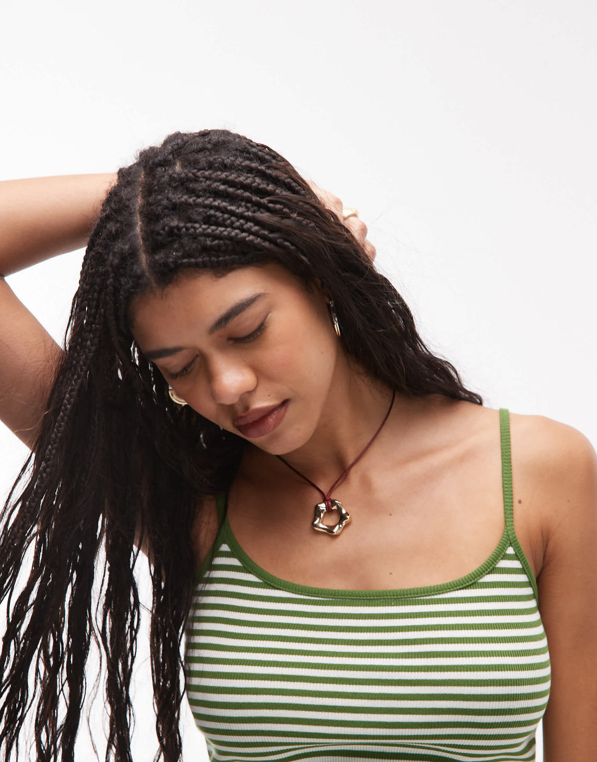 Topshop stripe rib cami mini dress in green