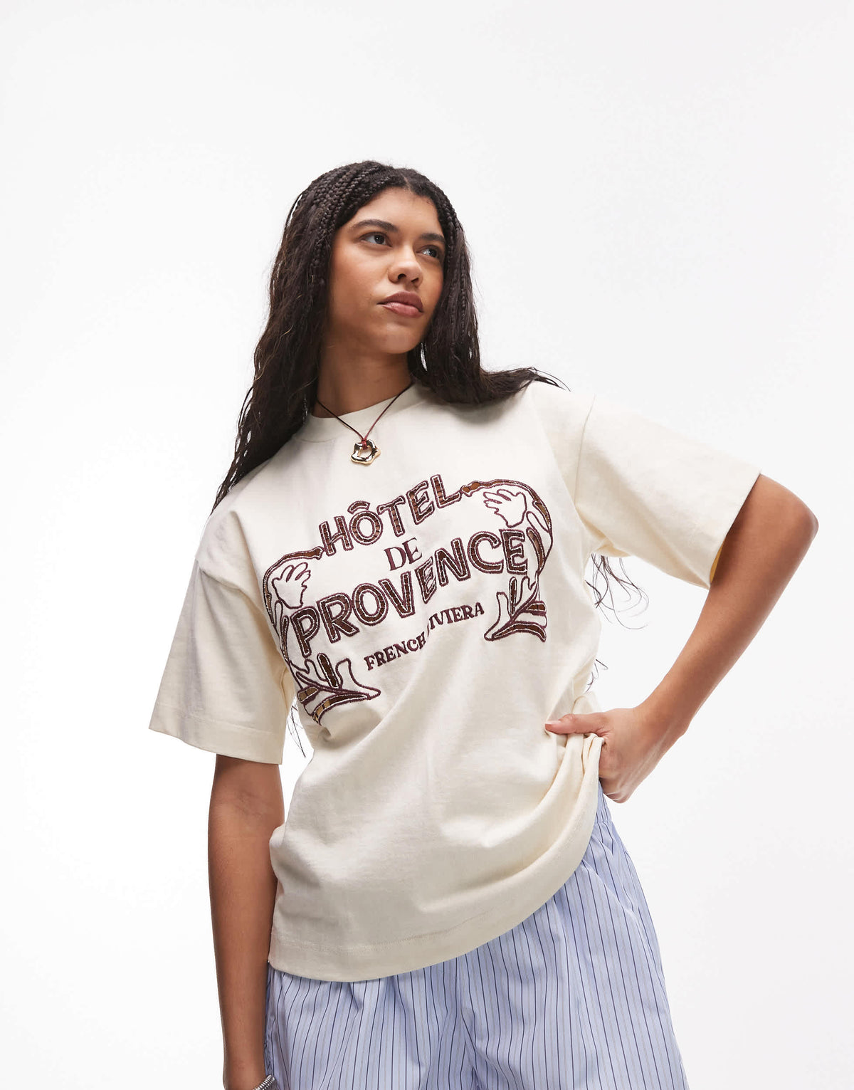Topshop cutwork hotel de provence oversized tee in ivory