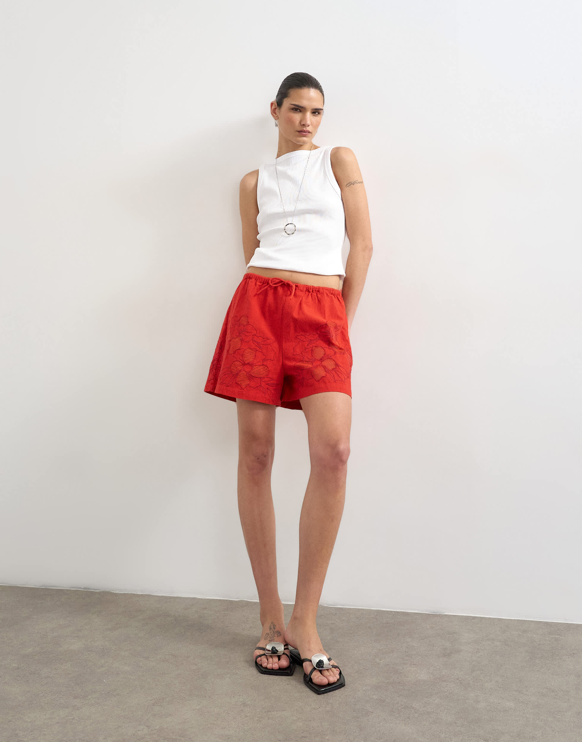 Topshop co ord floral applique short in red