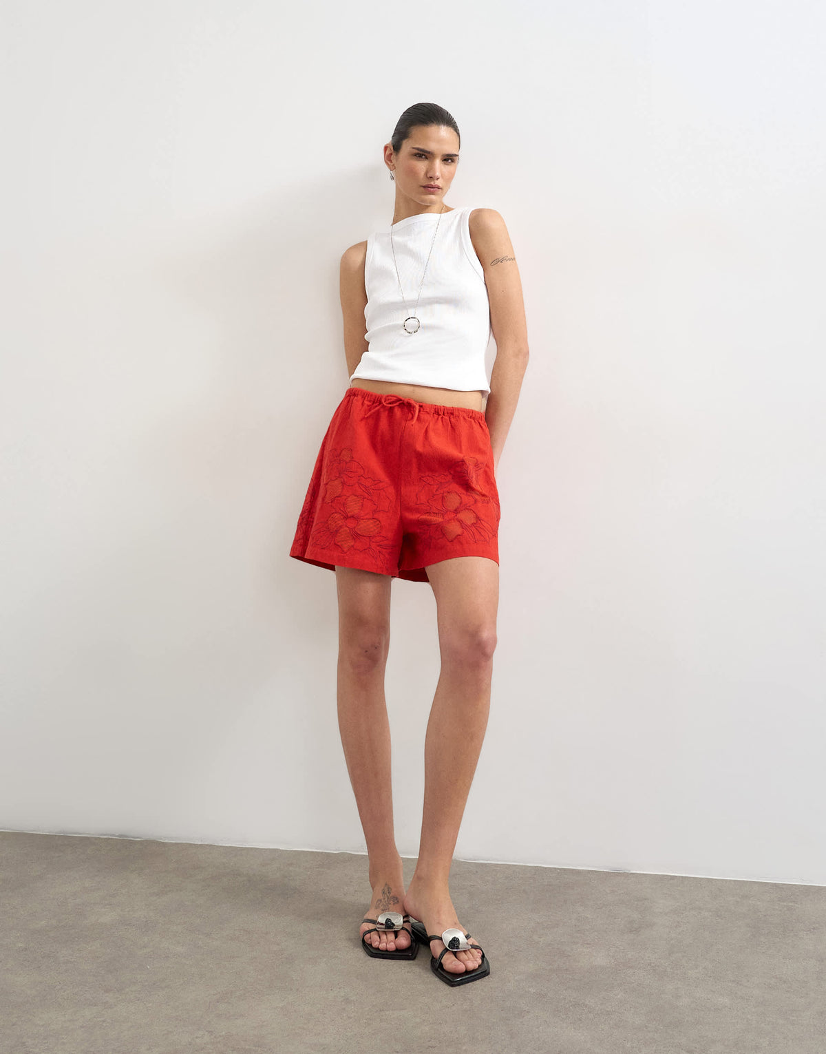 Topshop co ord floral applique short in red