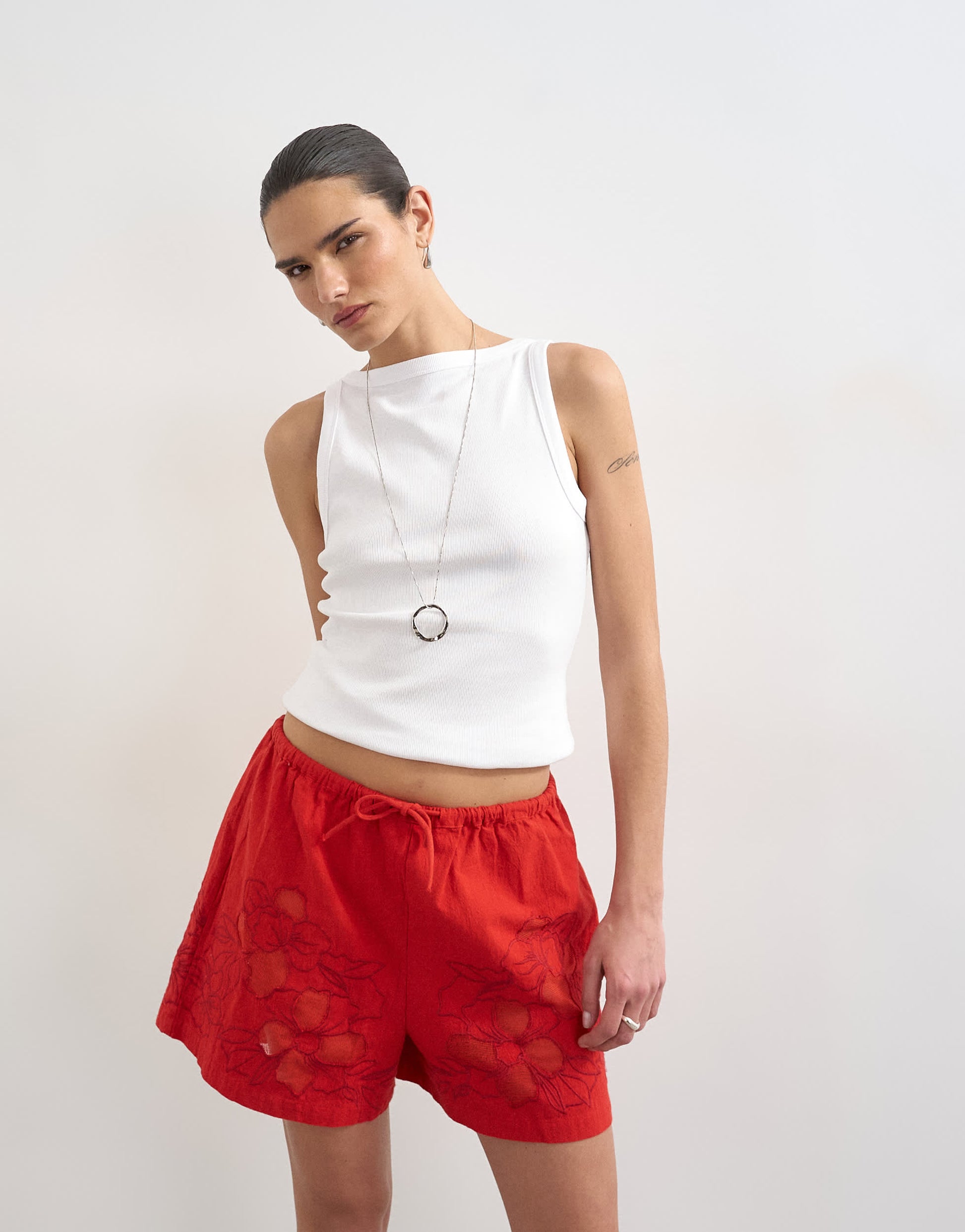 Topshop co ord floral applique short in red
