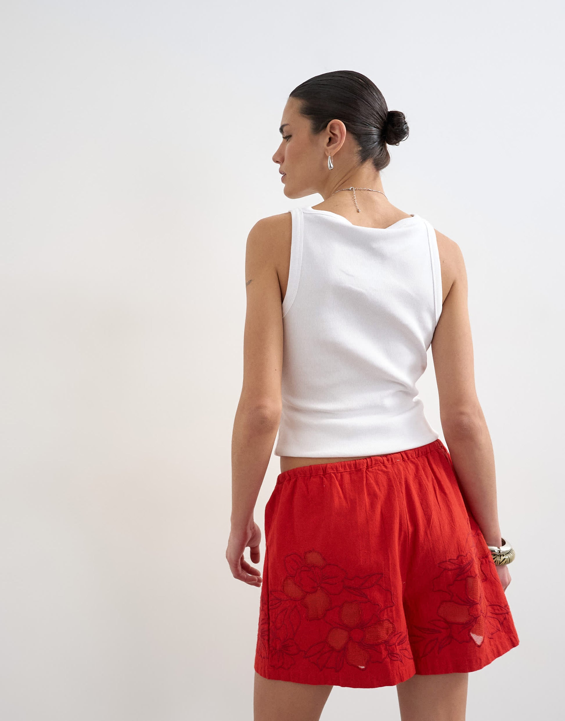 Topshop co ord floral applique short in red