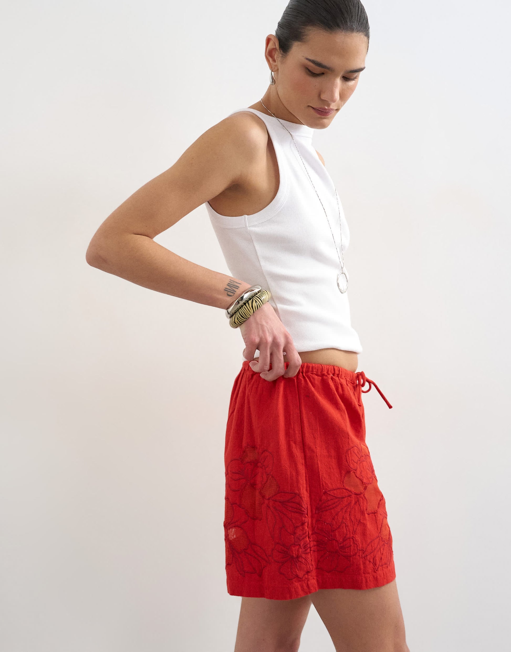 Topshop co ord floral applique short in red