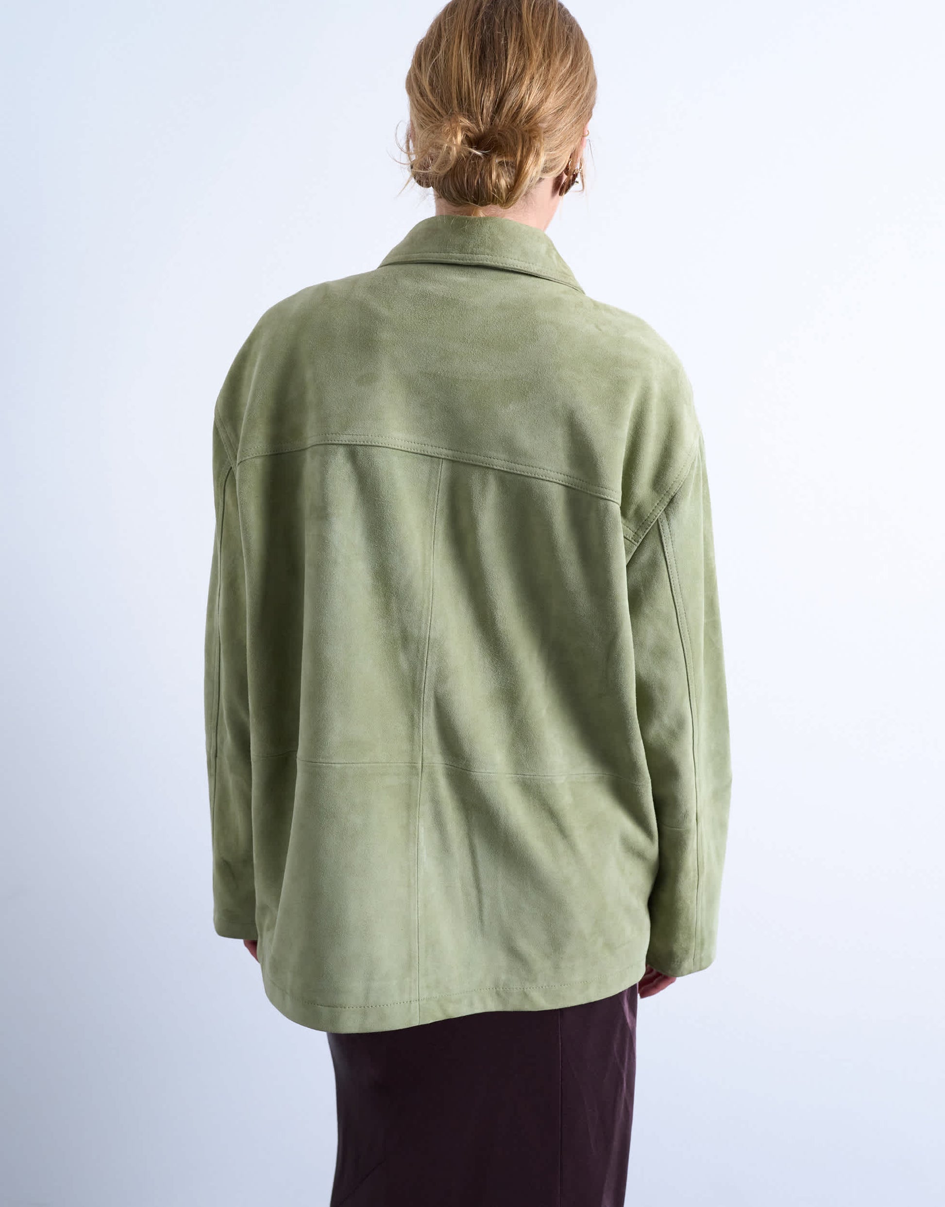 Topshop premium real suede patch pocket boxy jacket in green