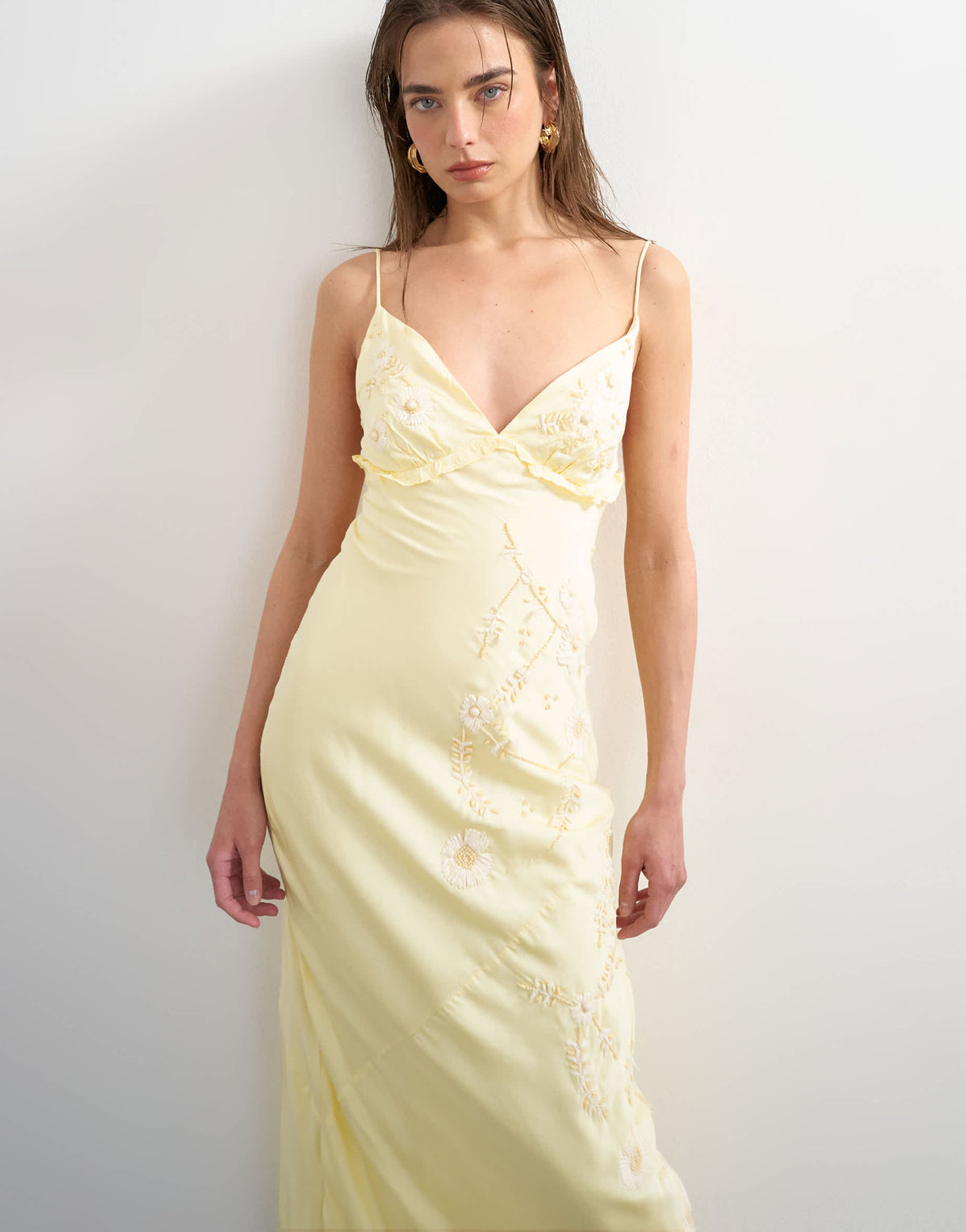 Topshop embellished raffia slip dress with frill in yellow
