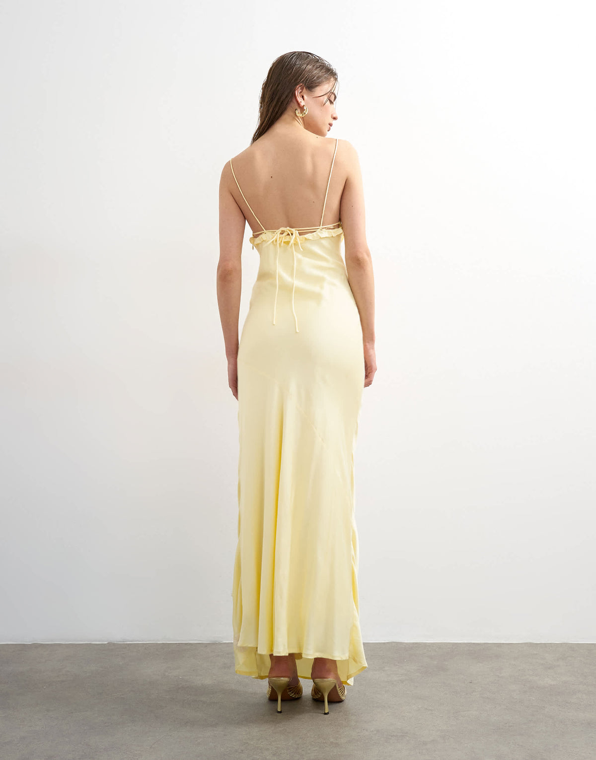 Topshop embellished raffia slip dress with frill in yellow