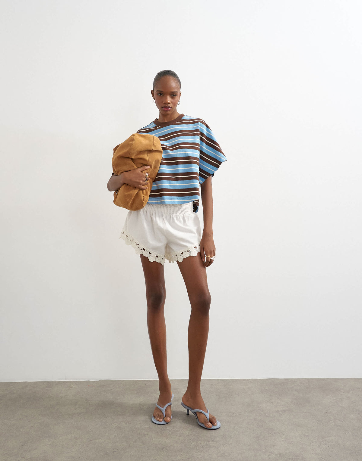 Topshop shirring detail knicker short in ecru