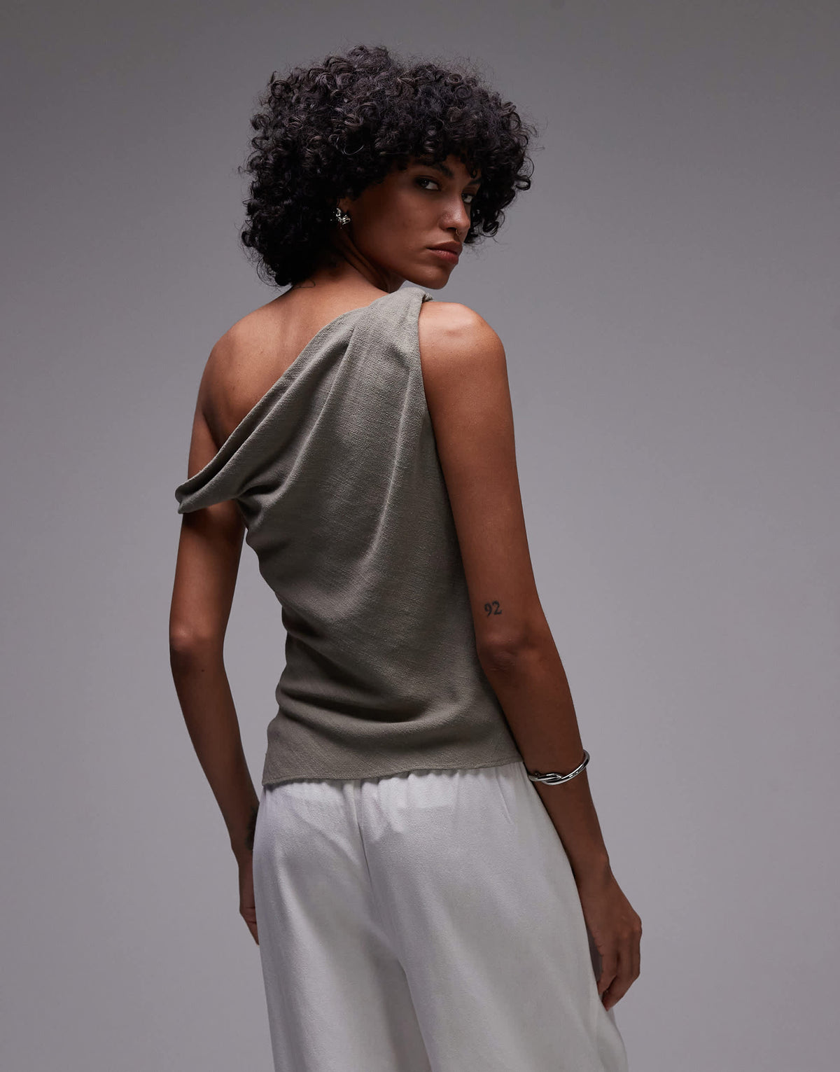 Topshop linen twist shoulder top in green